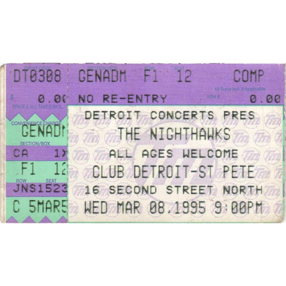 Vintage 1995 Nighthawks Concert Ticket Stub St Petersburg FL